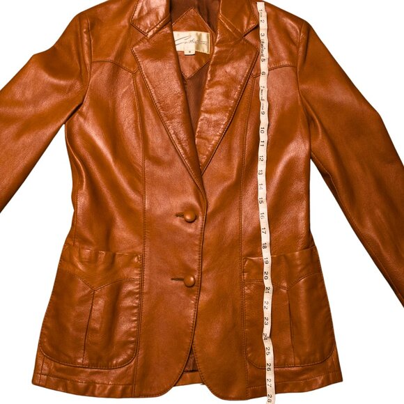 Vintage Tan Leather Blazer Jacket Size 8 - Picture 12 of 13